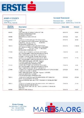 Blank Austria Erste Group bank statement word example